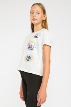 Balts t-krekls ar apdruku SAVE YUORSELF meitenēm