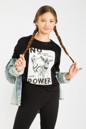 Melns T-krekls meitenēm ar apdruku YOUR POWER