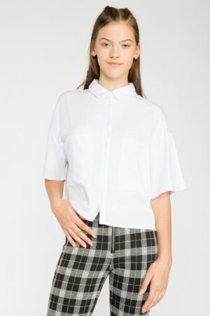 Balts īss krekls ar kabatām meitenēm