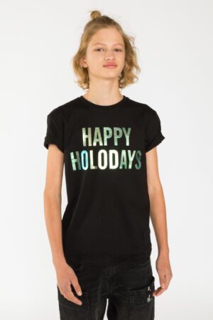 Melns t-krekls zēnam HAPPY HOLODAYS