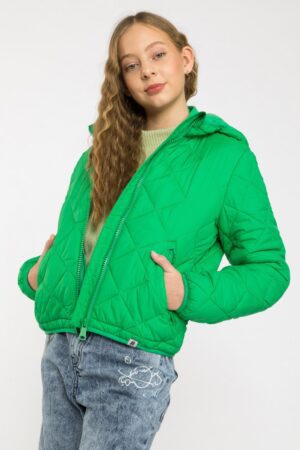 Zaļa stepēta jaka meitenēm